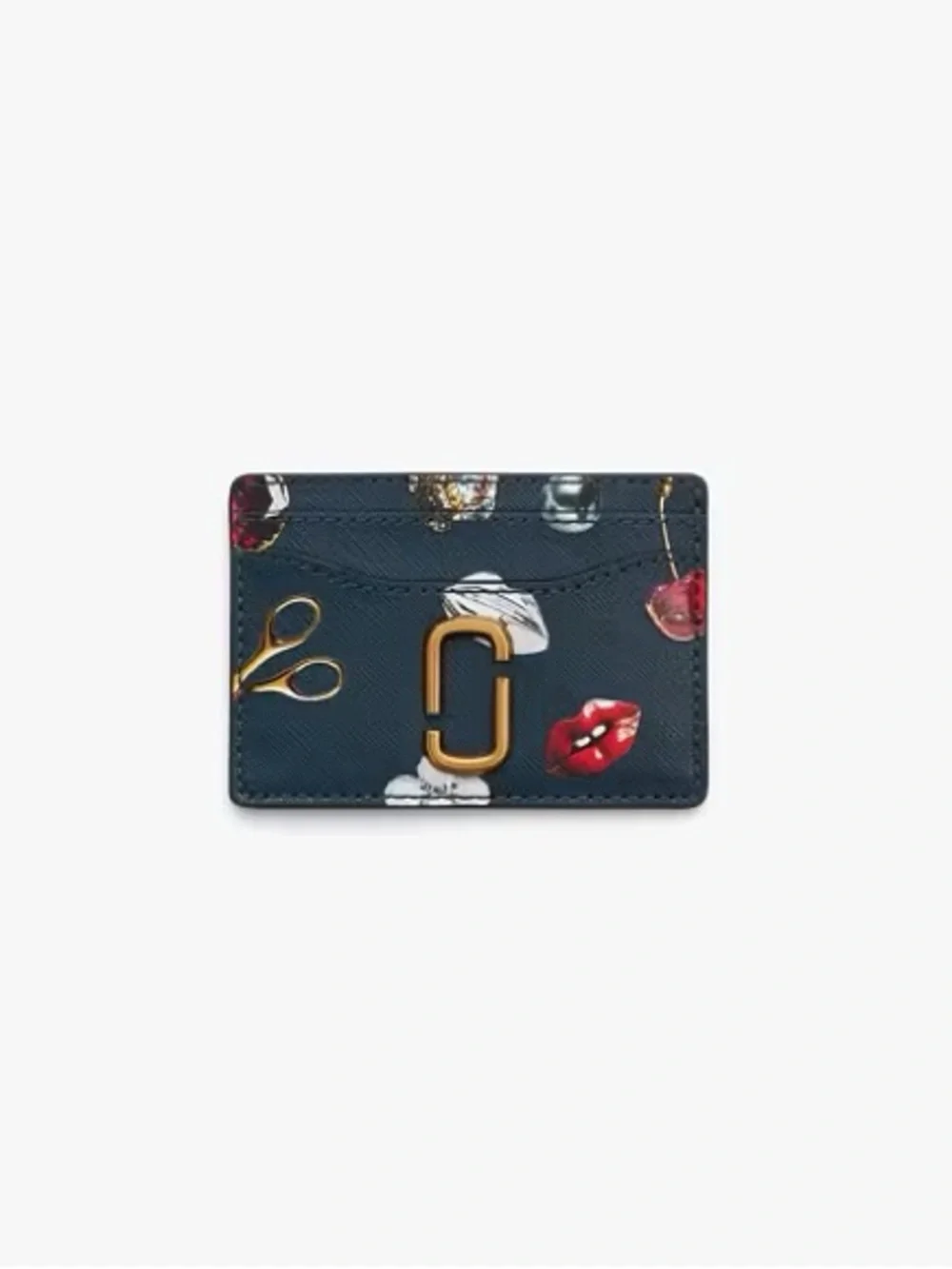 Marc Jacobs Navy Multi Lip & Tool Print Leather Card Holder with Gold Hardware